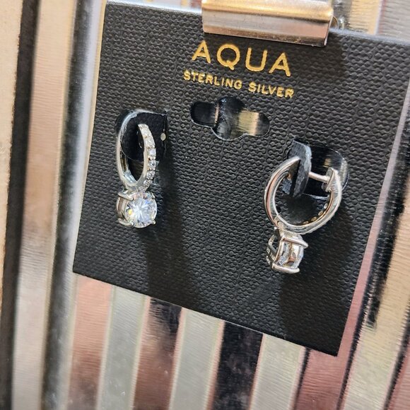 Aqua Sterling Silver Cubic Zirconia Hoop Earrings NWT - Picture 2 of 4